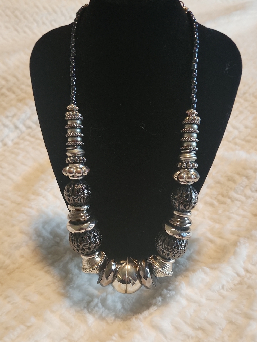 Bohemian Vibe Statement Black and Silver Beaded Necklace